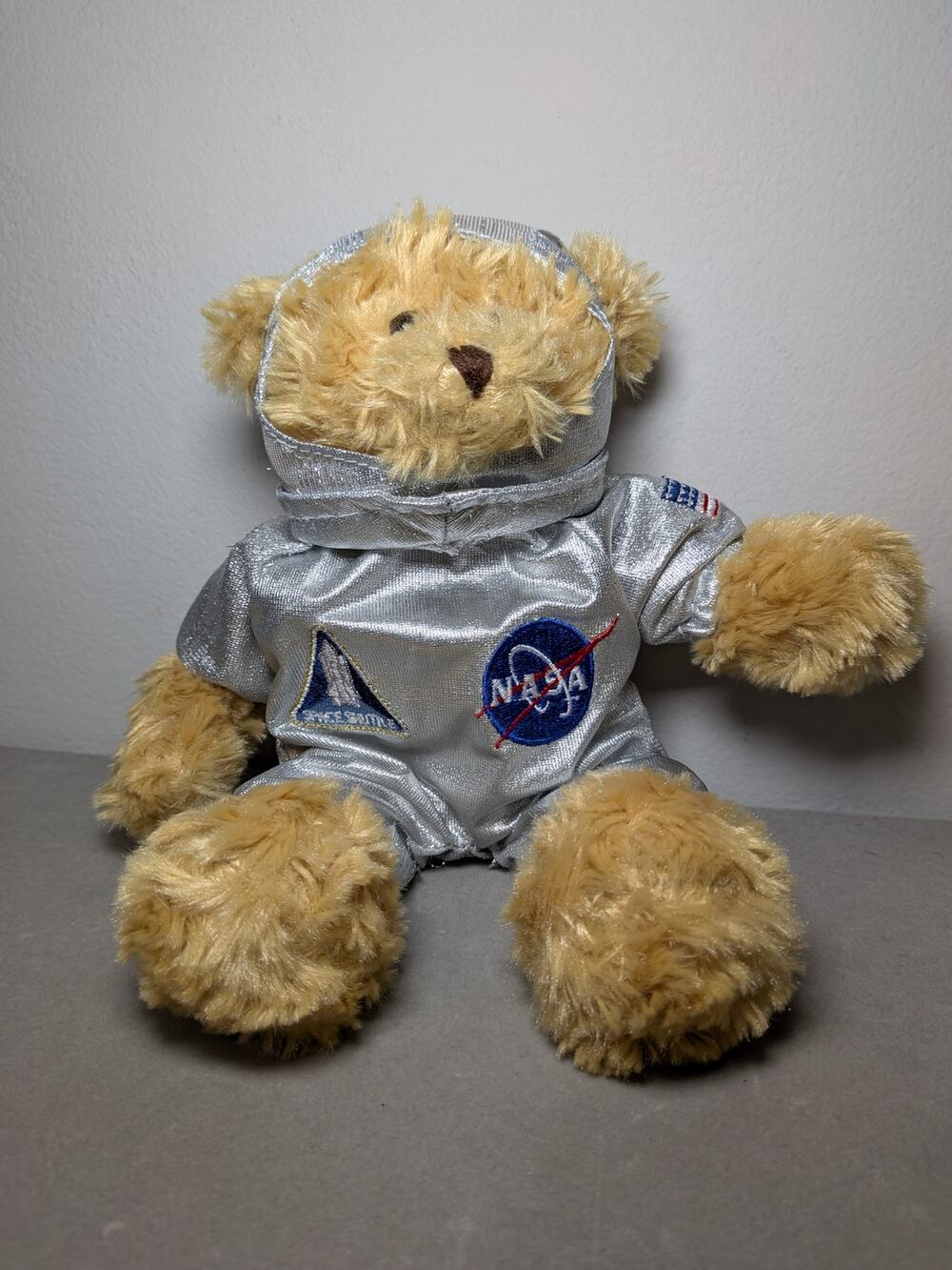 Plushland NASA Brown Bean Bag Bear Plush Silver Suit EUC 10"